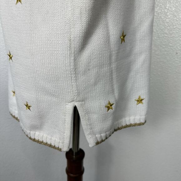 VTG Quacker Factory Sweater Medium Oversized Cream Turtleneck Gold Stars Holiday - Picture 7 of 12
